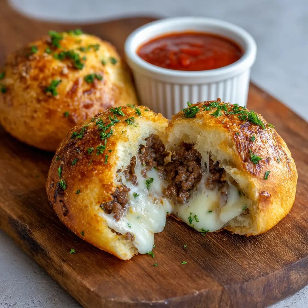 Ground Beef Stuffed Rolls with Mozzarella and Marinara