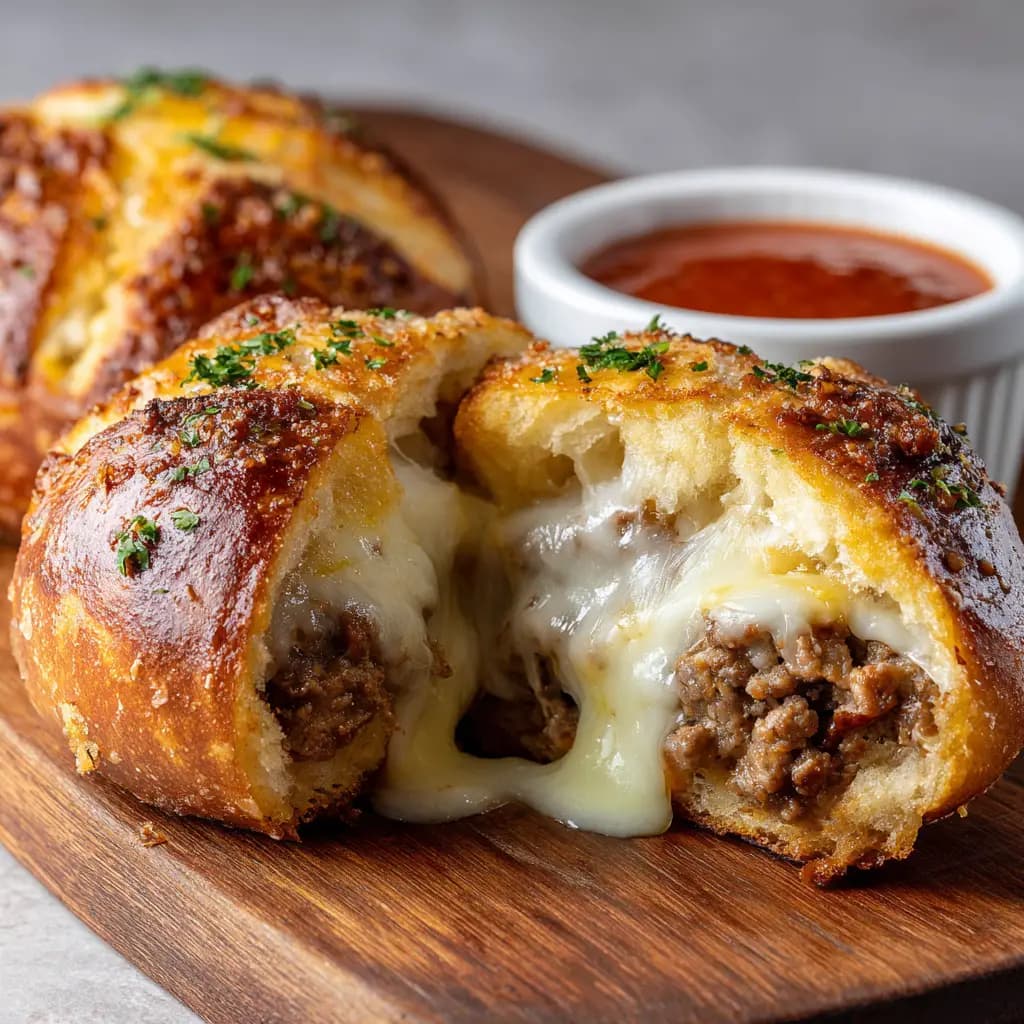 Ground Beef Stuffed Rolls with Mozzarella and Marinara