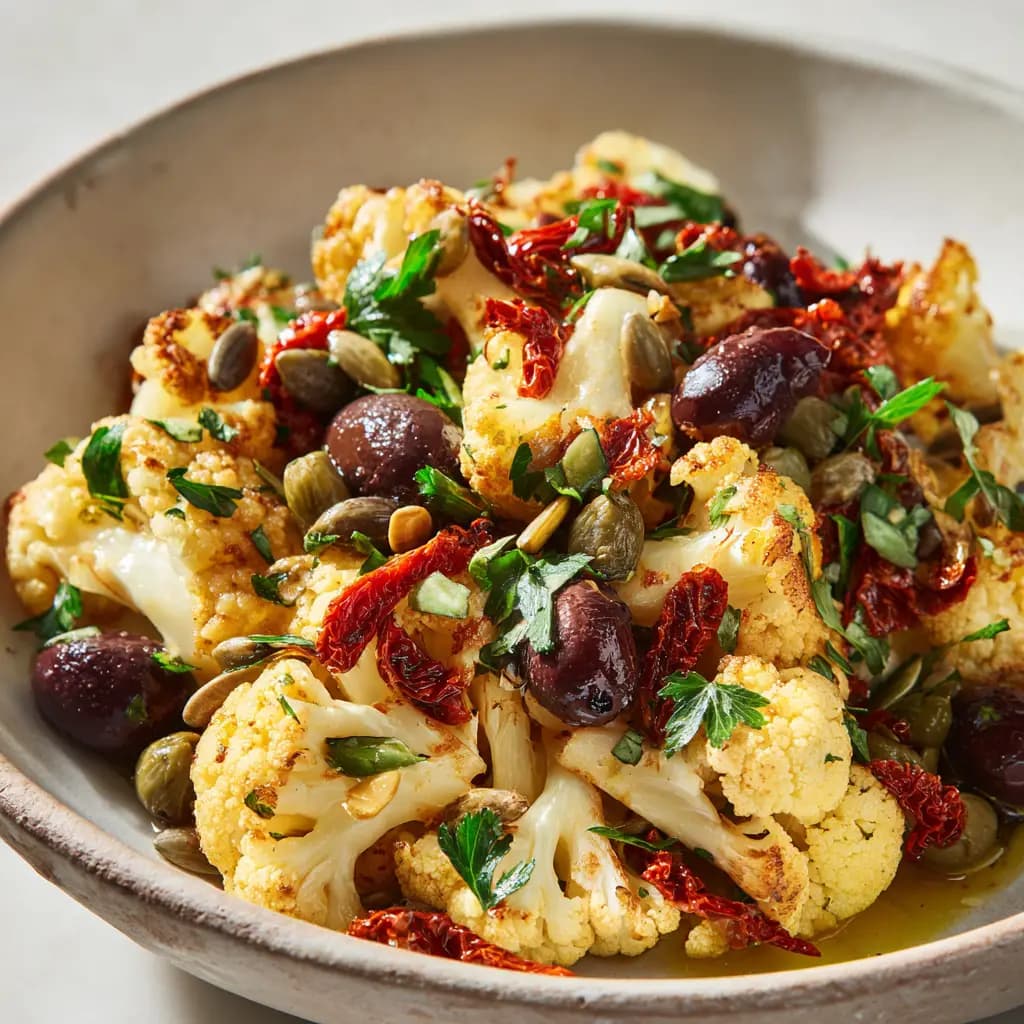 Roasted Sicilian Cauliflower Salad with Olives and Sun-Dried Tomatoes