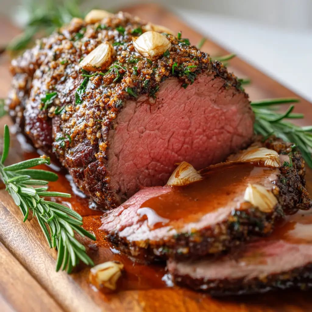 Garlic Herb Roast Beef Tenderloin with Brown Au Jus