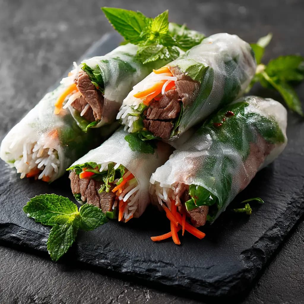 Thai Basil Beef Rolls with Peanut Dipping Sauce