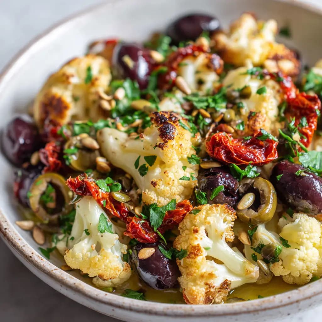 Roasted Sicilian Cauliflower Salad with Olives and Sun-Dried Tomatoes