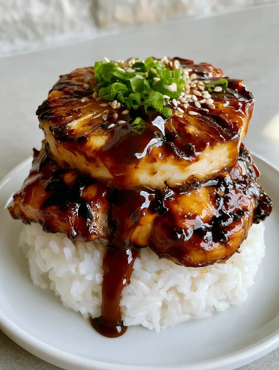 Huli Huli Chicken Stack with Grilled Pineapple and Jasmine Rice
