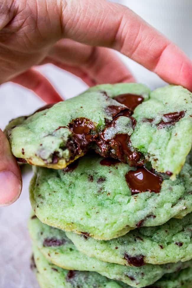 Mint Chocolate Chip Cookies with Peppermint and Dark Chocolate
