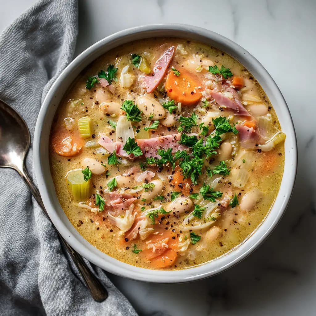 Slow Cooker Ham and Bean Soup with Navy Beans and Ham
