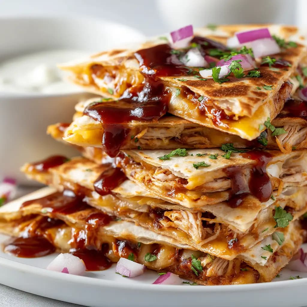 Hot Honey BBQ Chicken Quesadillas with Monterey Jack and Cheddar