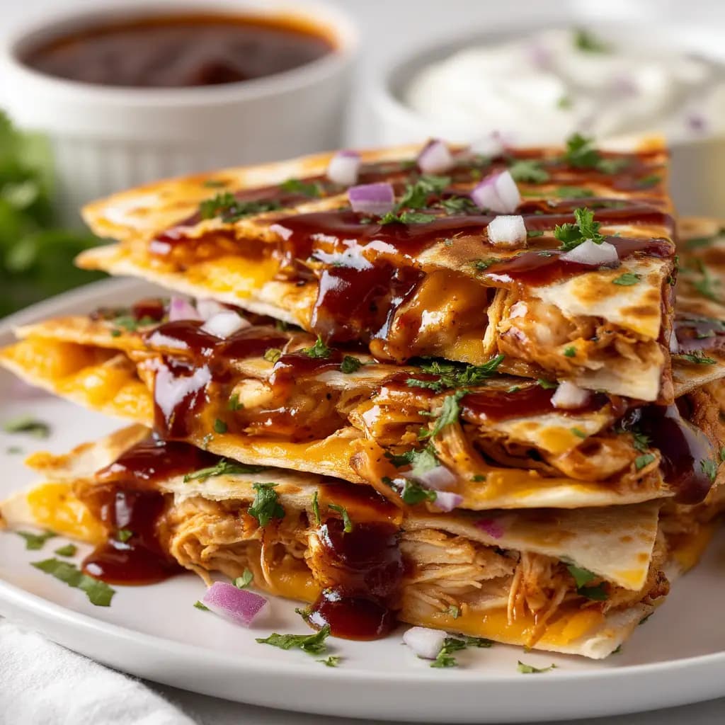 Hot Honey BBQ Chicken Quesadillas with Monterey Jack and Cheddar